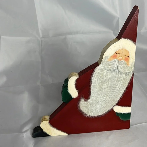 VINTAGE Handcrafted Painted Folk Art Sleeping Santa Claus Wooden Shelf Sitter - Picture 3 of 7